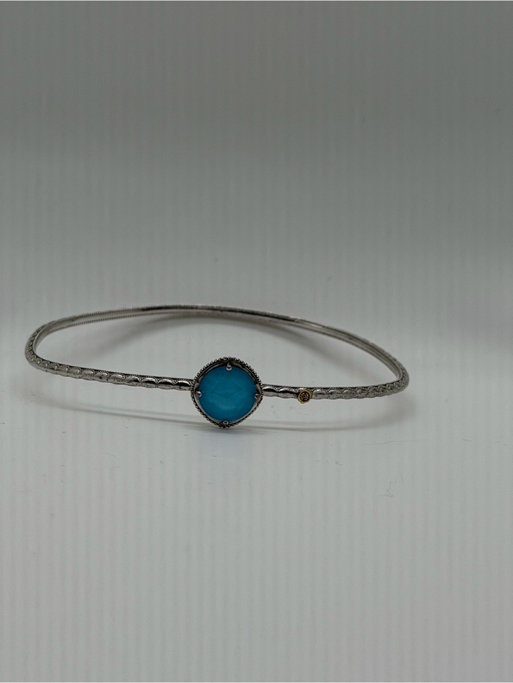 Tacori Silver Bangle with Turquoise Blue Center Stone